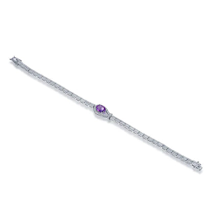 Wholesale Silver Cubic Zircon Double Chain Oval Purple Gemstone Bracelet
