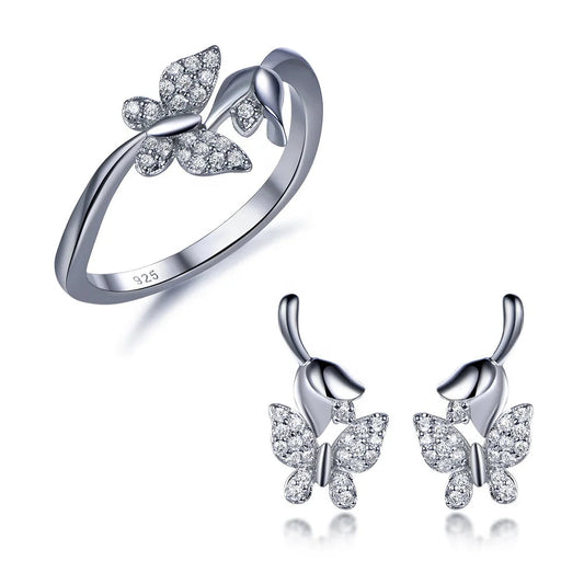 Wholesale Silver Cubic Zircon Flower Butterfly Dainty Bridal Jewelry Sets