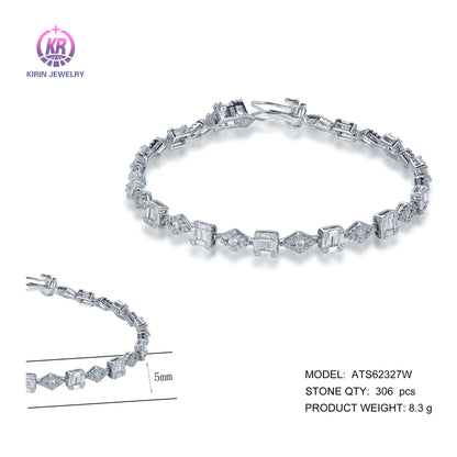 Wholesale Silver Cubic Zircon Geometric Irregular Shaped Tennis Bracelet for Women