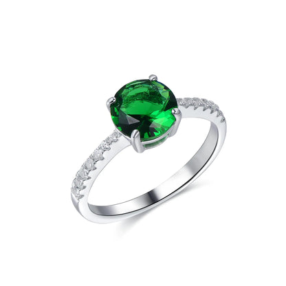 Wholesale Silver Cubic Zircon & Glass Half Eternity Lab Created Emerald Solitaire Rings