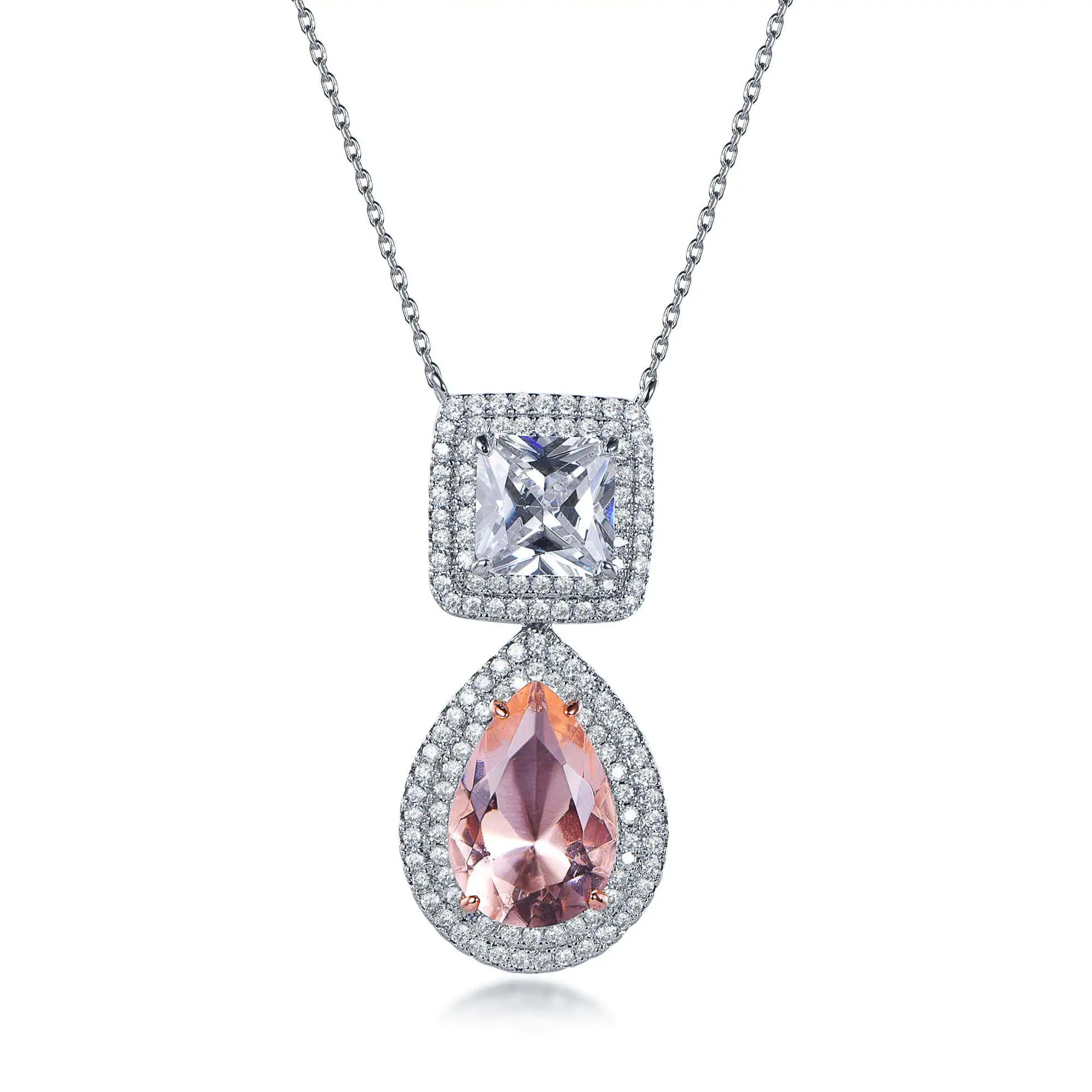 Wholesale Silver Cubic Zircon & Glass Oval Pear Gemstone Pendant Necklace