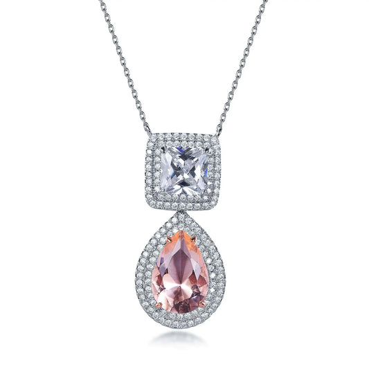 Wholesale Silver Cubic Zircon & Glass Oval Pear Gemstone Pendant Necklace