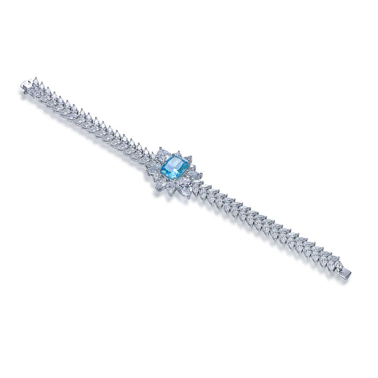 Wholesale Silver Cubic Zircon & Glass Simulated Sapphire Floral Tennis Bracelet