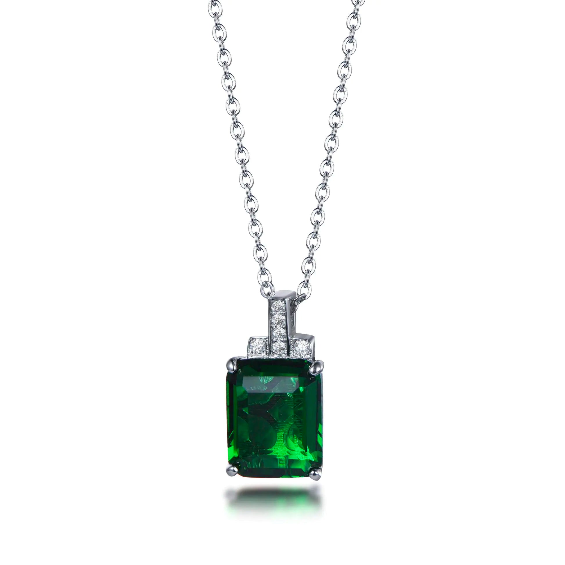 Wholesale Silver Cubic Zircon & Glass Solitaire Lab Grown Emerald Pendant