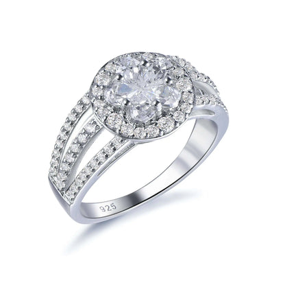 Wholesale Silver Cubic Zircon Halo Triple Shank Round Lab Diamond Cluster Ring