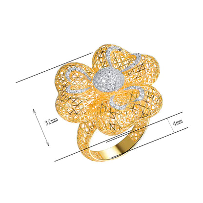 Wholesale Silver Cubic Zircon Hollow Flower Statement Ring
