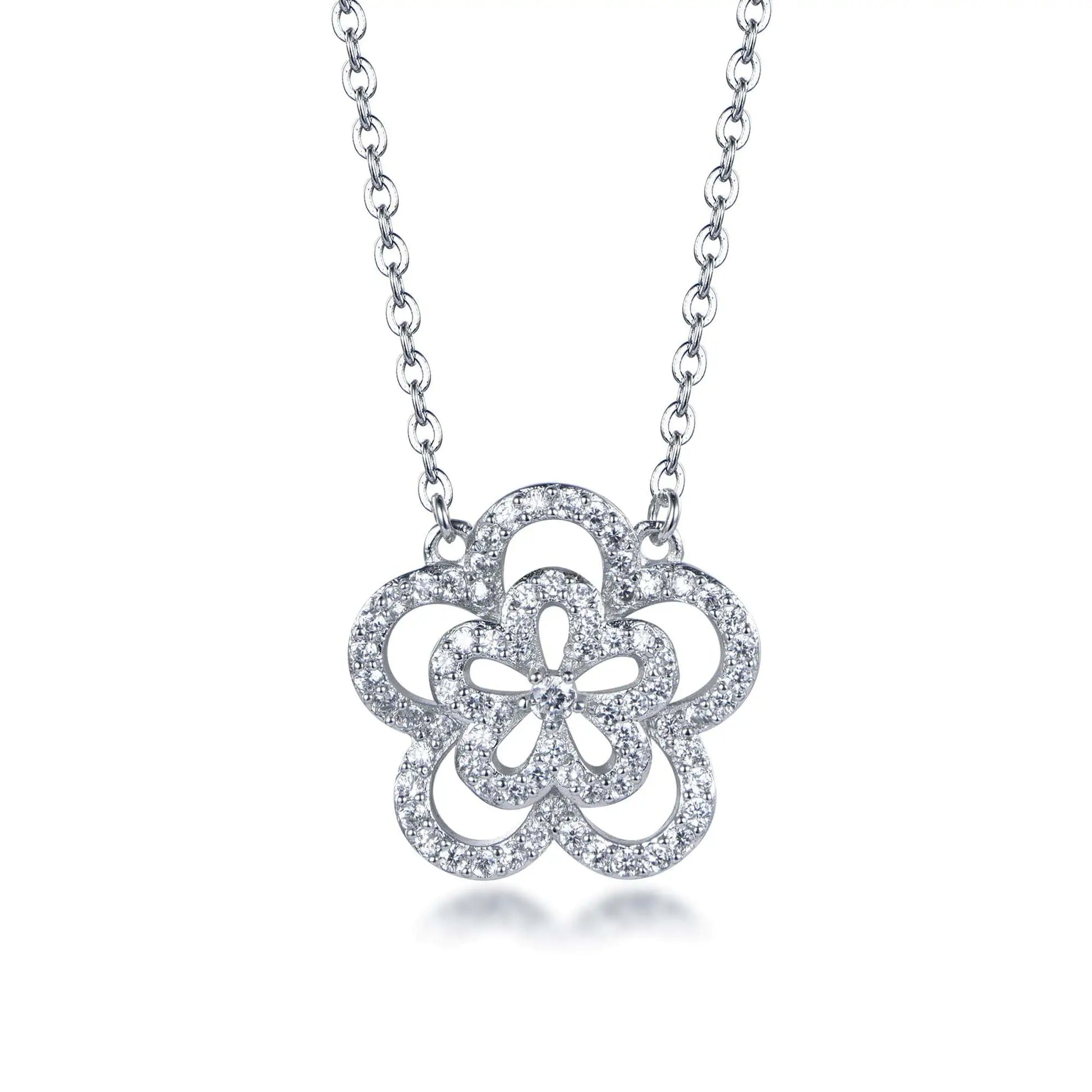 Wholesale Silver Cubic Zircon Hollow Out Collarbone Chain Plumeria Flower Pendant​