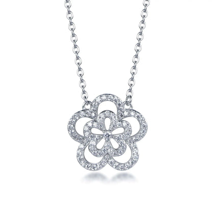 Wholesale Silver Cubic Zircon Hollow Out Collarbone Chain Plumeria Flower Pendant​