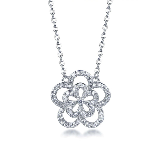 Wholesale Silver Cubic Zircon Hollow Out Collarbone Chain Plumeria Flower Pendant​