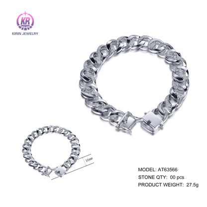 Wholesale Silver Cubic Zircon Iced Out Created Diamond Cuban Curb Bracelet​ for Women