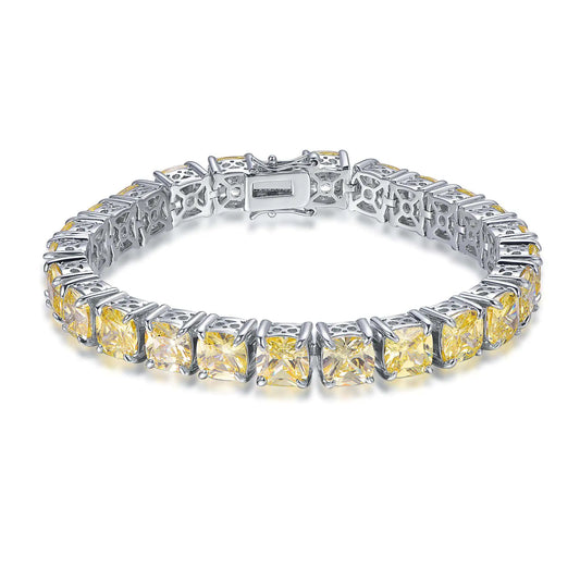 Wholesale Silver Cubic Zircon Lab Created Citrine Cushion Cut Tennis Bracelet