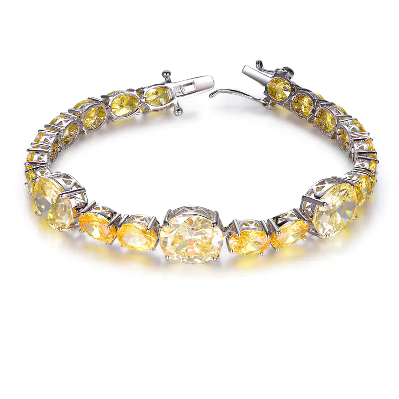 Wholesale Silver Cubic Zircon Lab Created Citrine Oval Cut Tennis Bracelet​