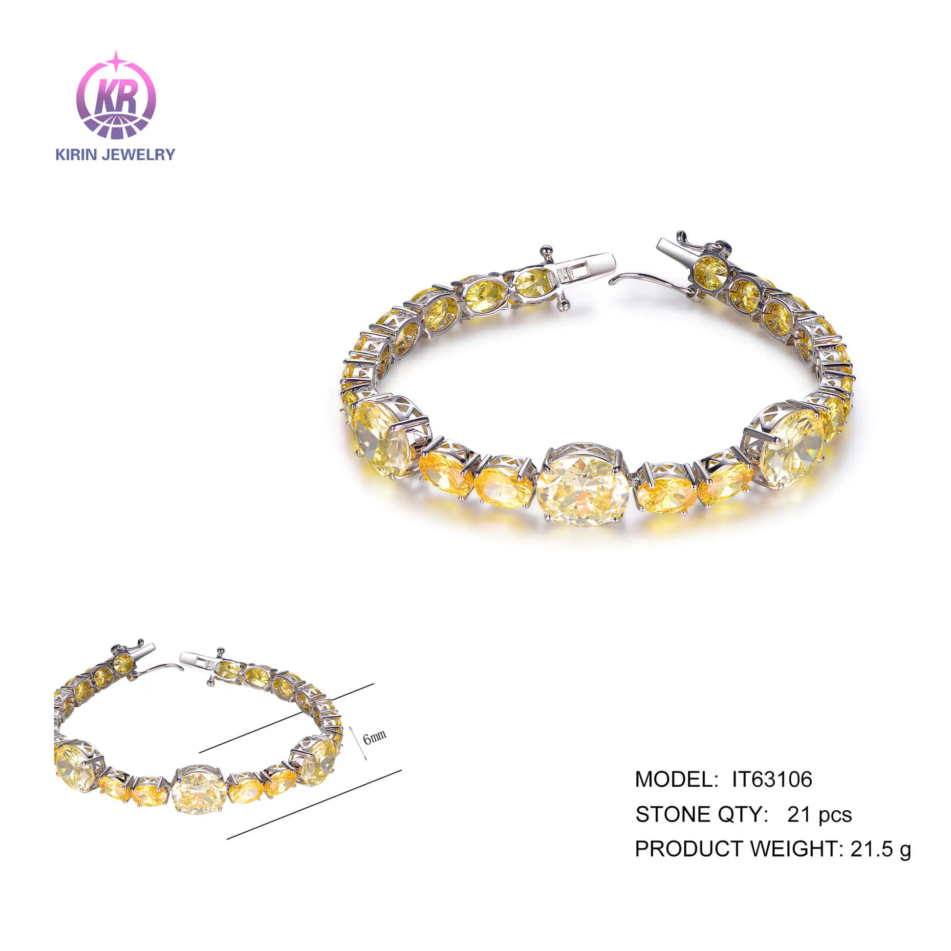 Wholesale Silver Cubic Zircon Lab Created Citrine Oval Cut Tennis Bracelet​ for Women