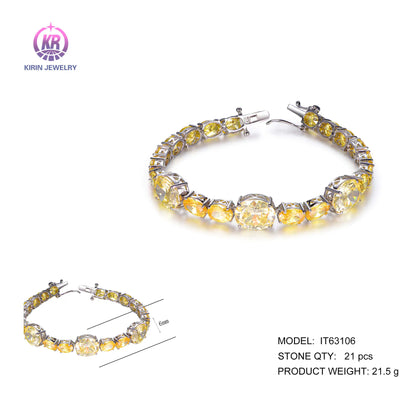 Wholesale Silver Cubic Zircon Lab Created Citrine Oval Cut Tennis Bracelet​ for Women