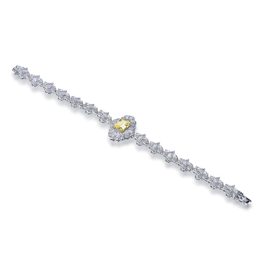 Wholesale Silver Cubic Zircon Lab Created Citrine and Diamond Tennis Bracelet