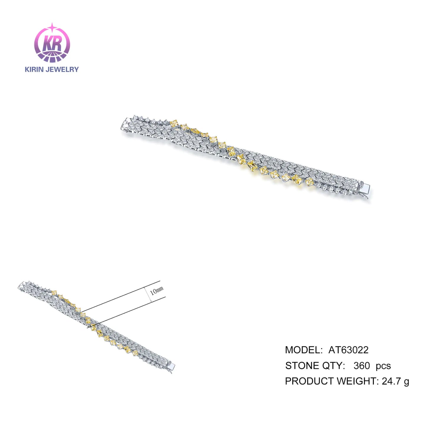 Wholesale Silver Cubic Zircon Lab Created Citrine and Diamond Tennis Bracelet for Women
