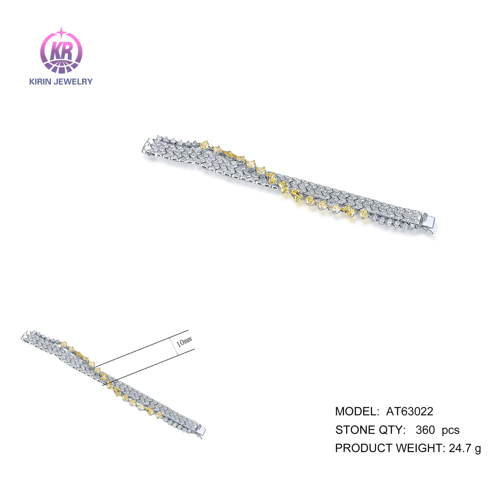 Wholesale Silver Cubic Zircon Lab Created Citrine and Diamond Tennis Bracelet for Women