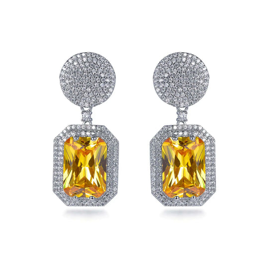 Wholesale Silver Cubic Zircon Lab Created Diamond & Citrine Halo Dangle Earrings