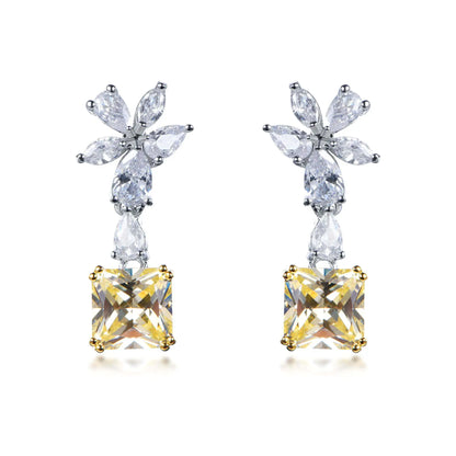 Wholesale Silver Cubic Zircon Lab Created Diamond & Citrine Square Dangle Earrings