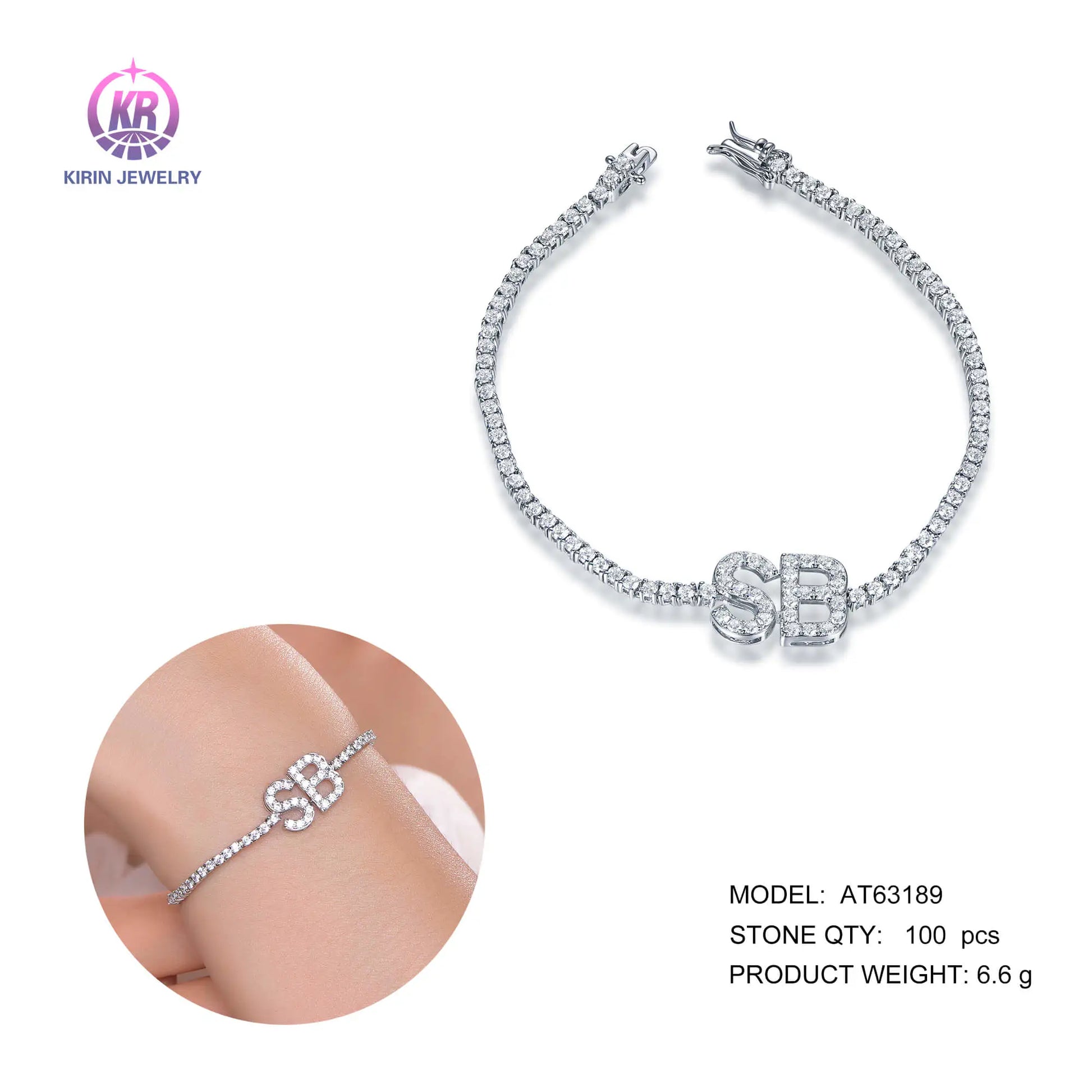 Wholesale Silver Cubic Zircon Lab Created Diamond Initial Tennis Bracelet​ for Women