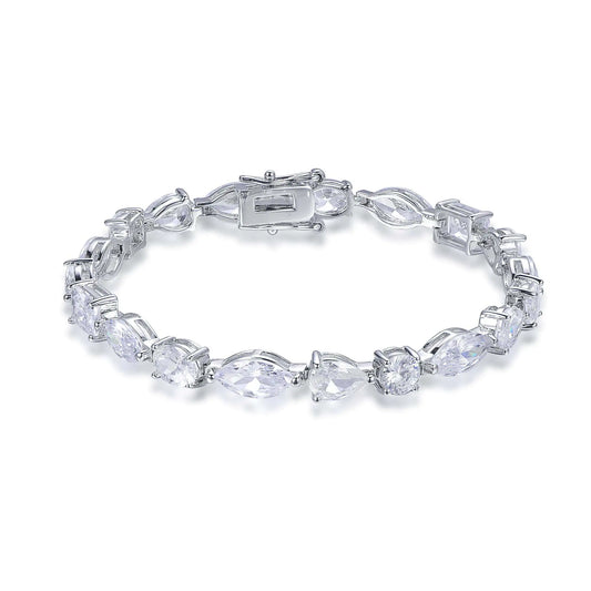 Wholesale Silver Cubic Zircon Lab Created Diamond Mixed Cut Tennis Bracelet
