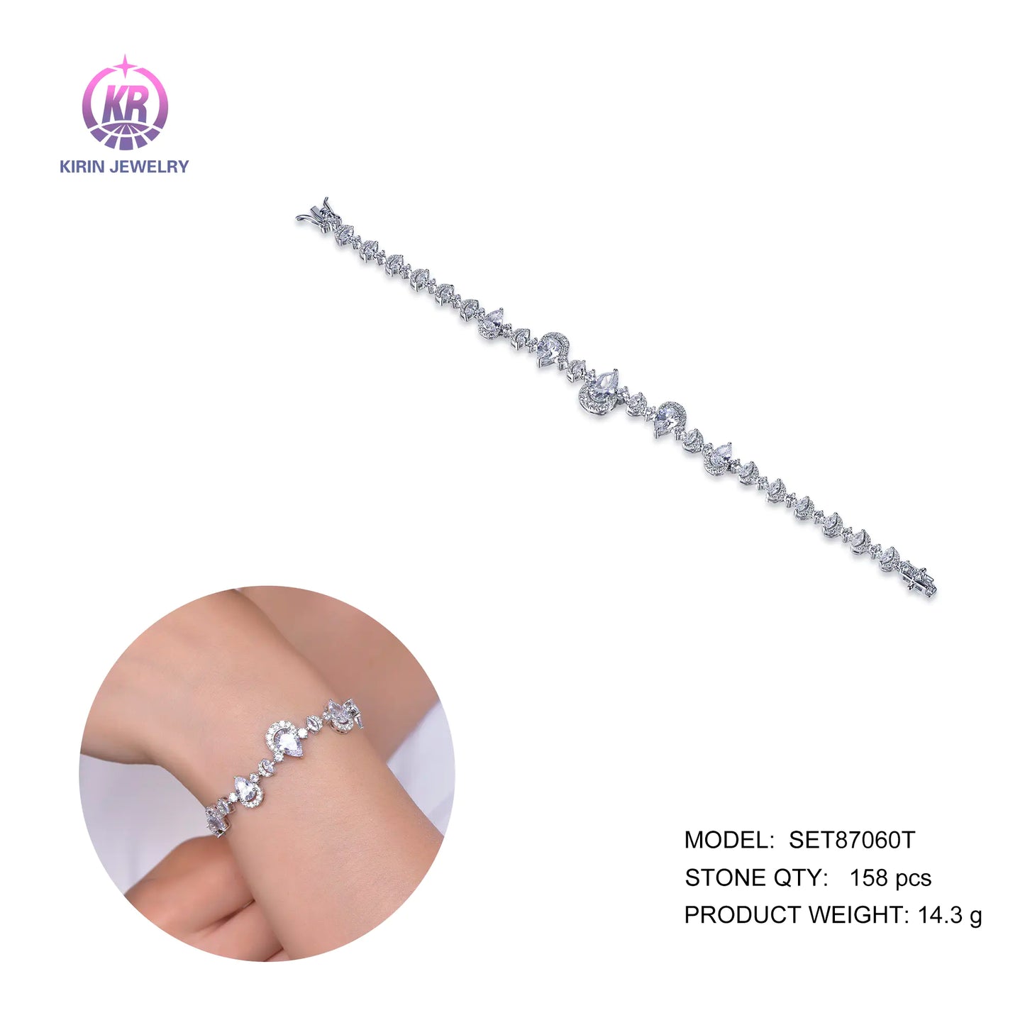 Wholesale Silver Cubic Zircon Lab Created Diamond Moon Charm Bracelet​ for Women