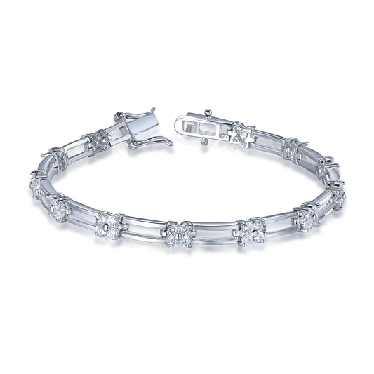 Wholesale Silver Cubic Zircon Lab Created Diamond Paper Clip Bracelet