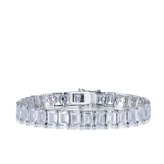 Wholesale Silver Cubic Zircon Lab Created Diamond Rectangle Tennis Bracelet