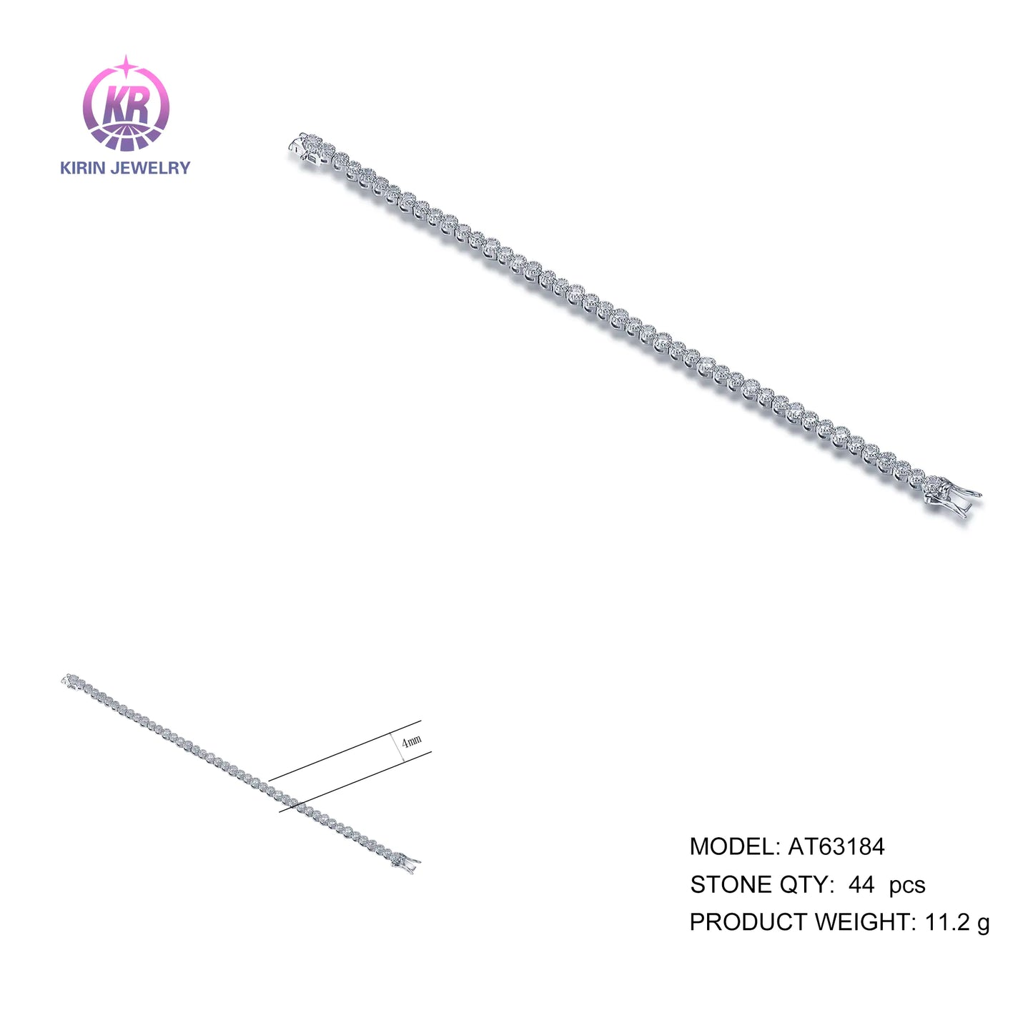 Wholesale Silver Cubic Zircon Lab Created Diamond Round Bezel Tennis Bracelet for Women