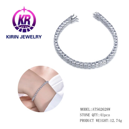 Wholesale Silver Cubic Zircon Lab Created Diamond Round Cut Tennis Bracelet for Women
