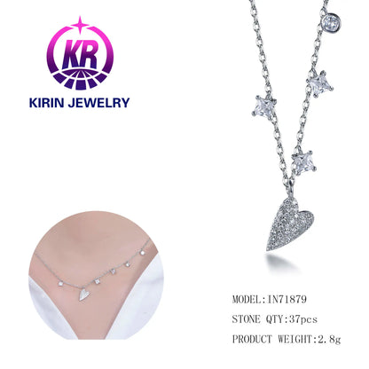 Wholesale Silver Cubic Zircon Lab Created Diamond Satement Heart Shaped Pendant for Women