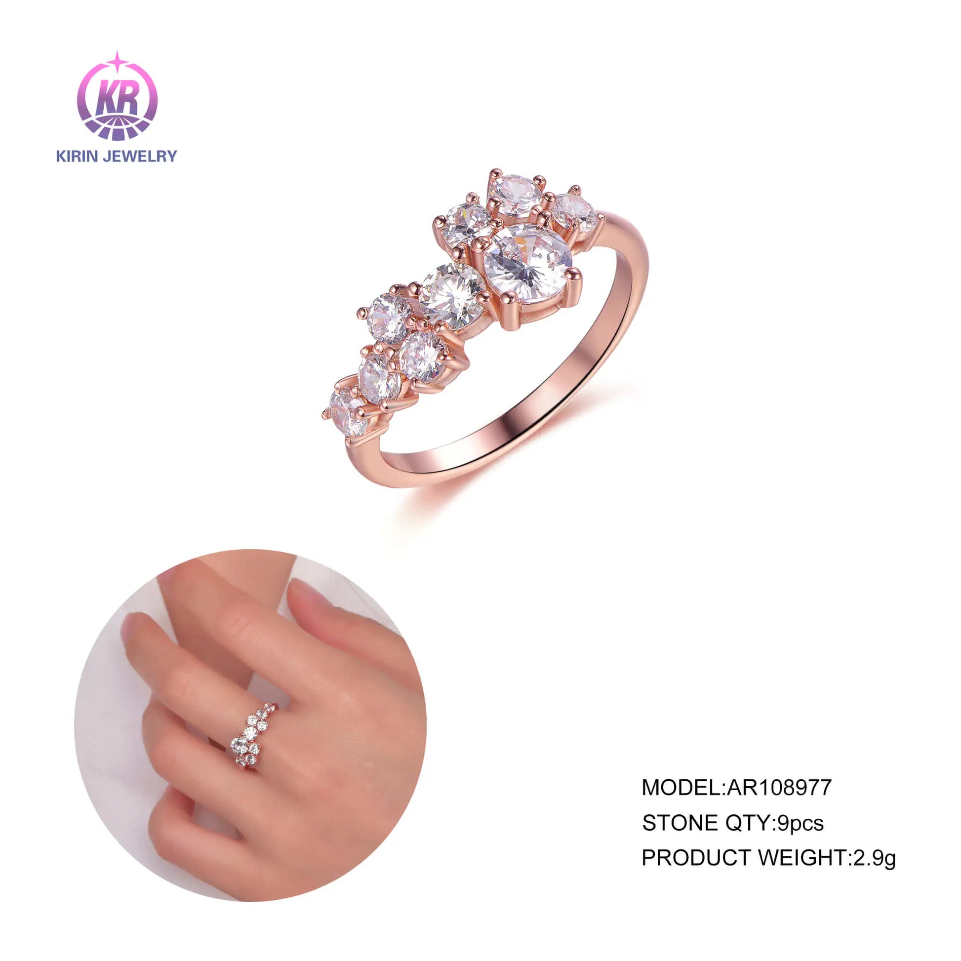 Wholesale Silver Cubic Zircon Lab Created Diamond Simple Multi Stone Rings for Women