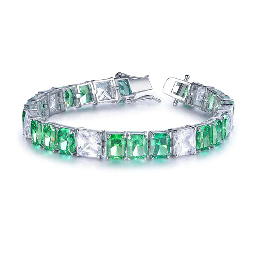 Wholesale Silver Cubic Zircon Lab Created Emerald Diamond Tennis Bracelet
