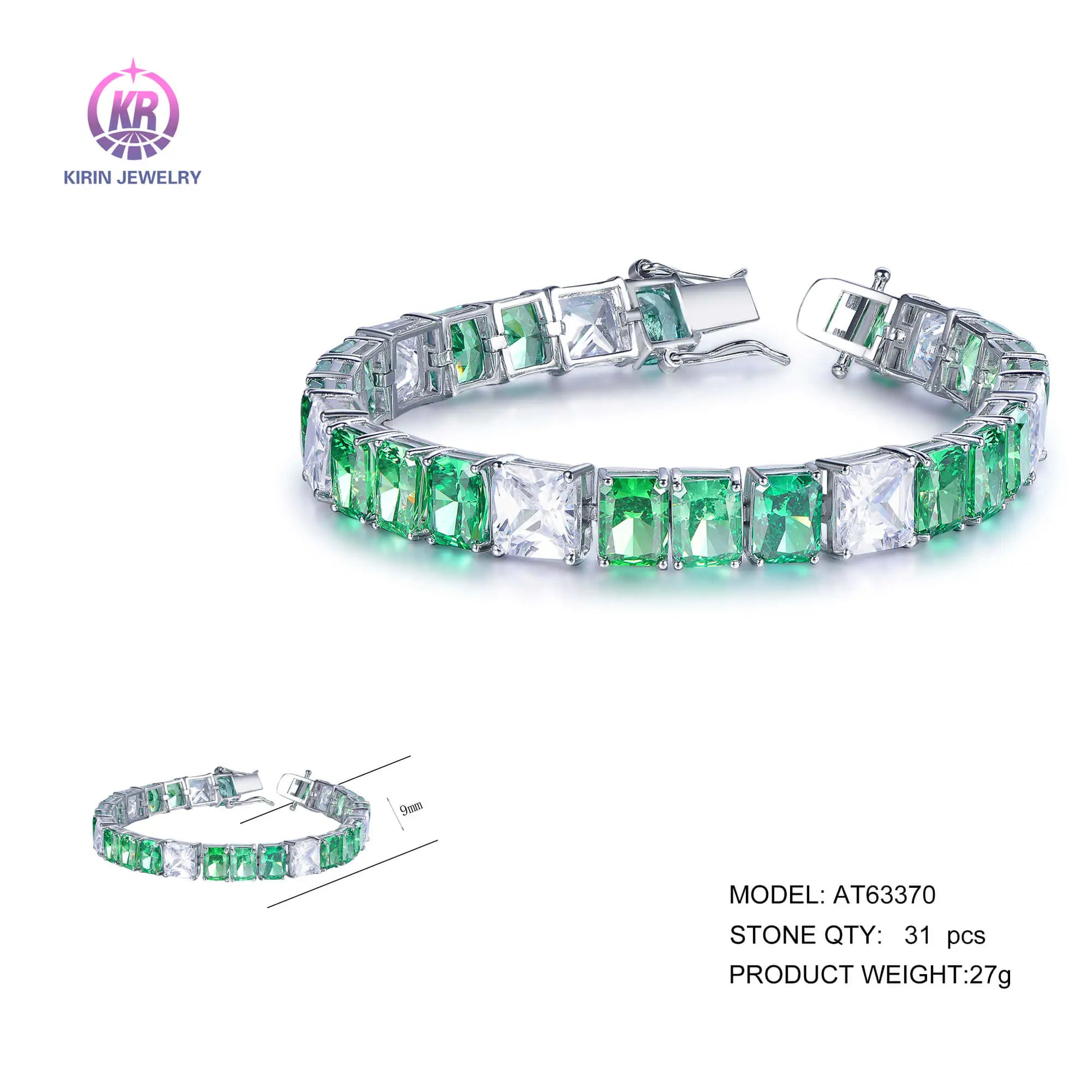 Wholesale Silver Cubic Zircon Lab Created Emerald Diamond Tennis Bracelet for Women