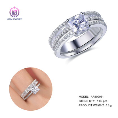 Wholesale Silver Cubic Zircon Lab Created Princess Cut Diamond Ring Set​ for Women