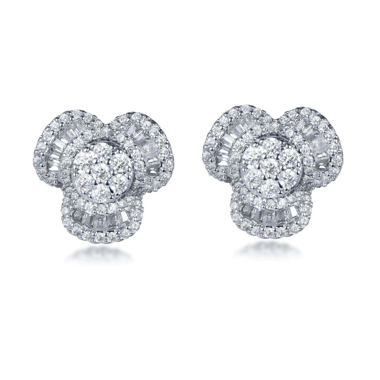 Wholesale Silver Cubic Zircon Lab Diamond Statement Flower Stud Earrings