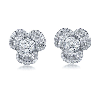 Wholesale Silver Cubic Zircon Lab Diamond Statement Flower Stud Earrings