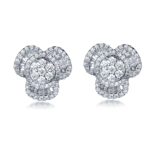 Wholesale Silver Cubic Zircon Lab Diamond Statement Flower Stud Earrings