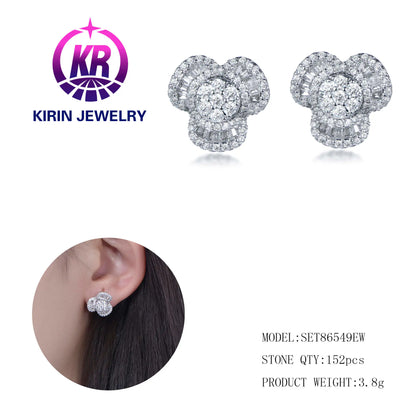 Wholesale Silver Cubic Zircon Lab Diamond Statement Flower Stud Earrings for Women
