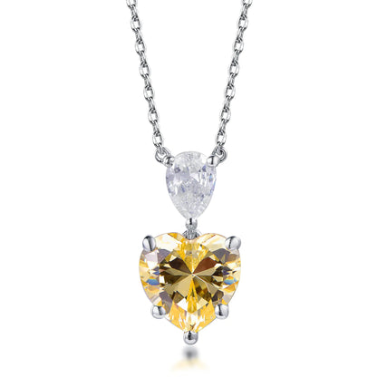 Wholesale Silver Cubic Zircon Lab Diamond & Yellow Citrine Two Stone Pendant