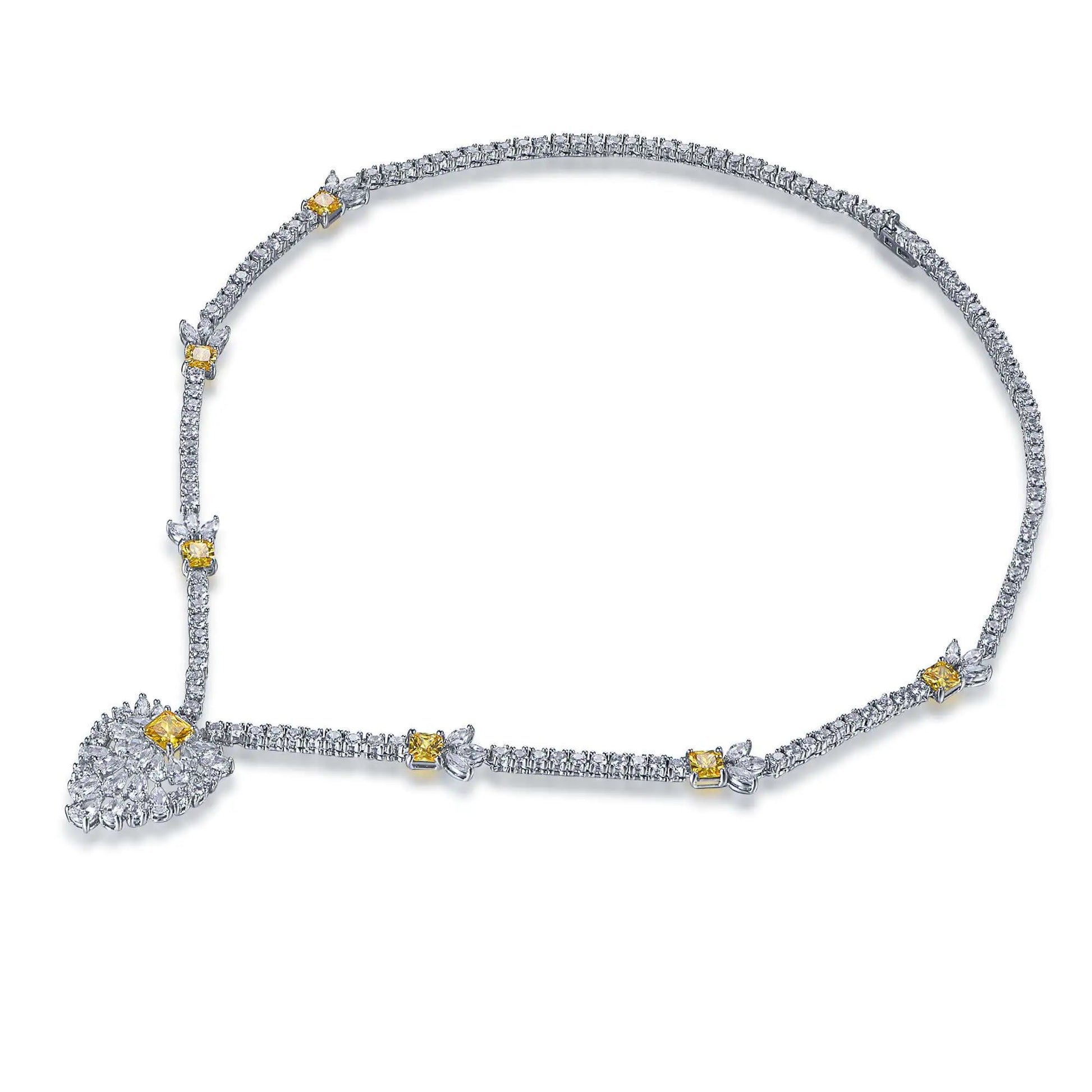 Wholesale Silver Cubic Zircon Lab Diamond & Yellow Gemstone Charm Pendant Necklace