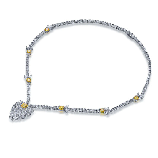 Wholesale Silver Cubic Zircon Lab Diamond & Yellow Gemstone Charm Pendant Necklace