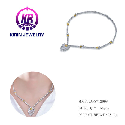 Wholesale Silver Cubic Zircon Lab Diamond & Yellow Gemstone Charm Pendant Necklace for Women