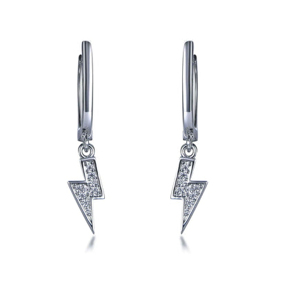 Wholesale Silver Cubic Zircon Lightweight Drop Lightning Bolt Hoop Earrings​