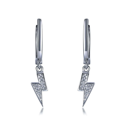 Wholesale Silver Cubic Zircon Lightweight Drop Lightning Bolt Hoop Earrings​