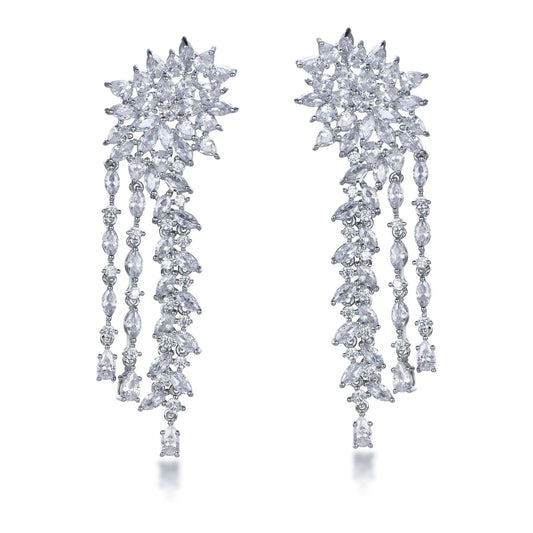 Wholesale Silver Cubic Zircon Long Tassel Cluster Chandelier Drop Dangle Earrings​