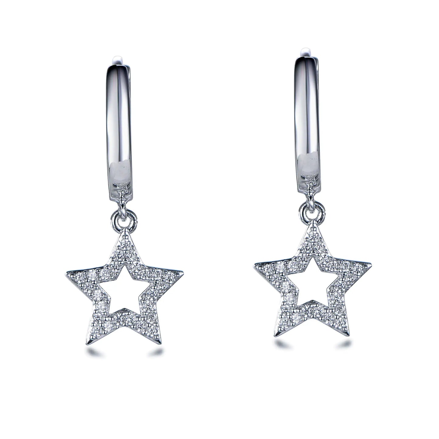 Wholesale Silver Cubic Zircon Minimalist Huggie Hoop Star Dangle Earrings