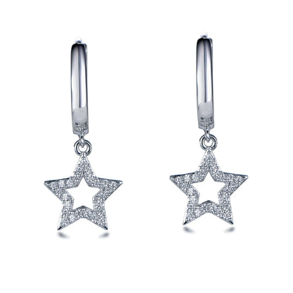 Wholesale Silver Cubic Zircon Minimalist Huggie Hoop Star Dangle Earrings