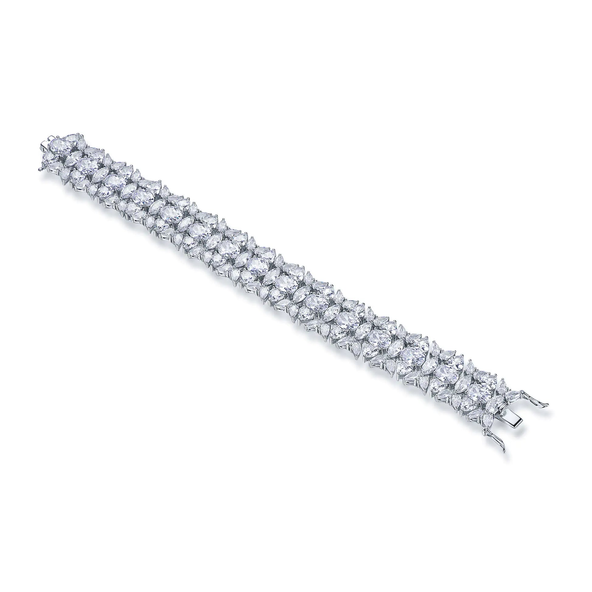Wholesale Silver Cubic Zircon Mixed Cut Lab Created Thin Diamond Tennis Bracelet