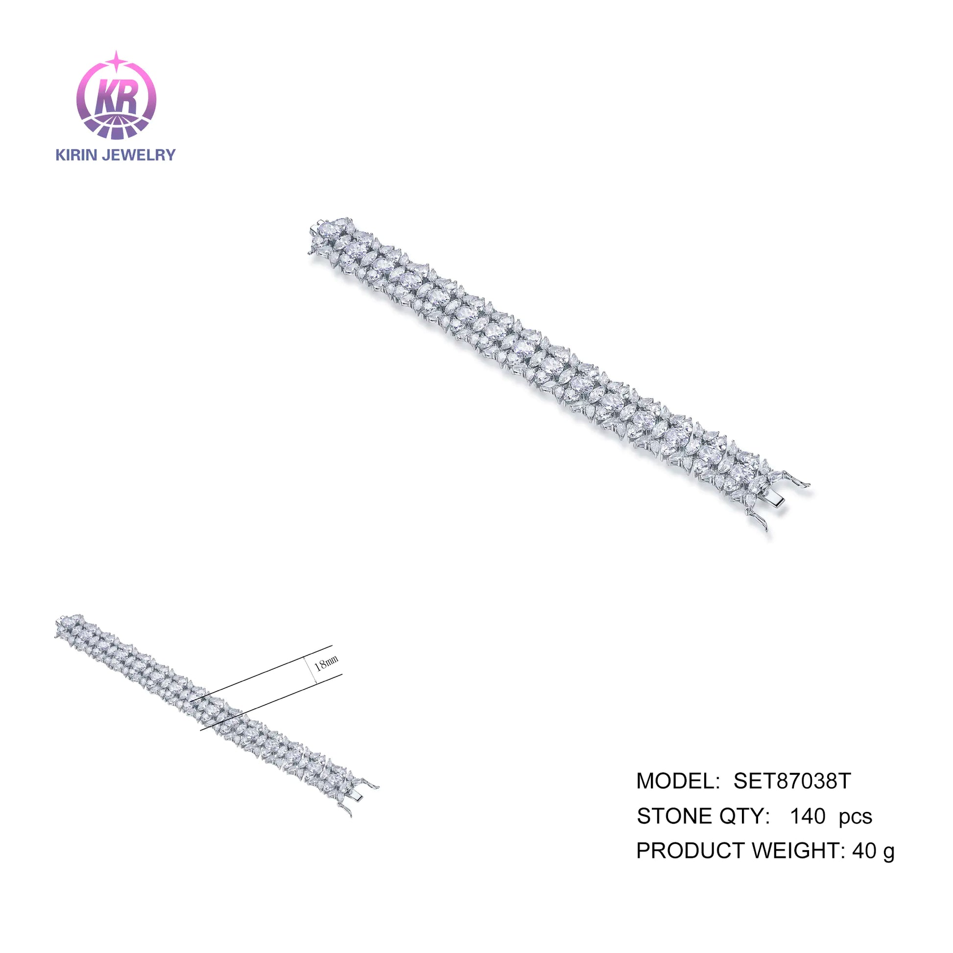 Wholesale Silver Cubic Zircon Mixed Cut Lab Created Thin Diamond Tennis Bracelet for Women